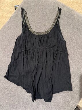 Vintage free people Black Beaded Scoop Neck Women’s Tank Top